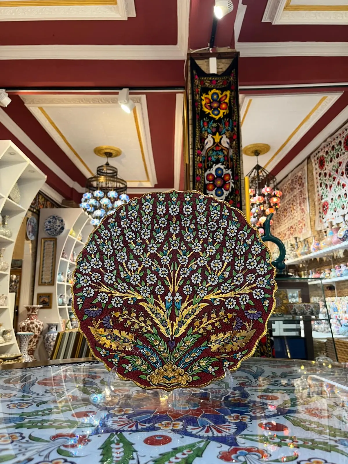 30 CM Tabak Hayat Ağacı Altın Kırmızı