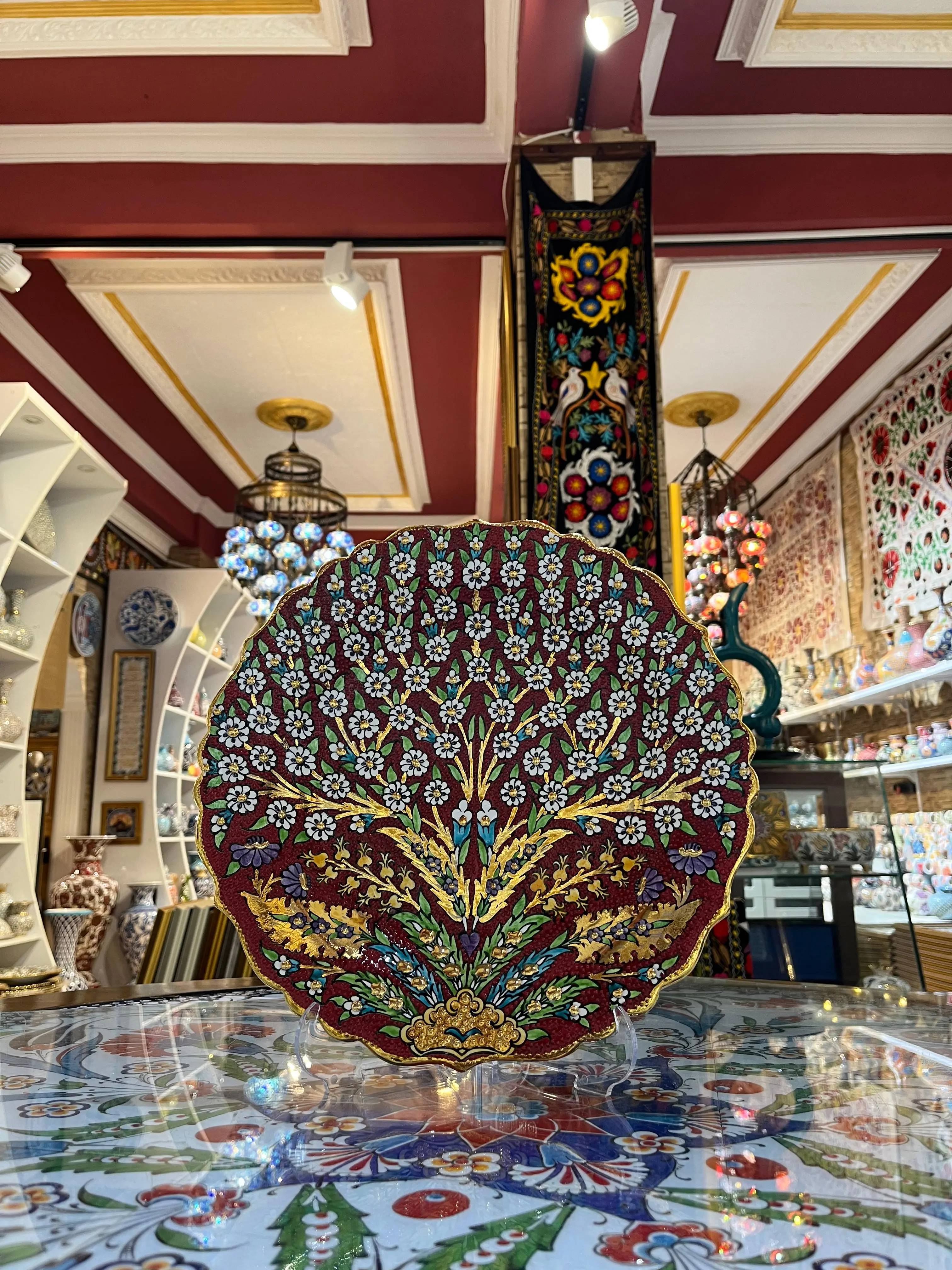 30 CM Tabak Hayat Ağacı Altın Kırmızı